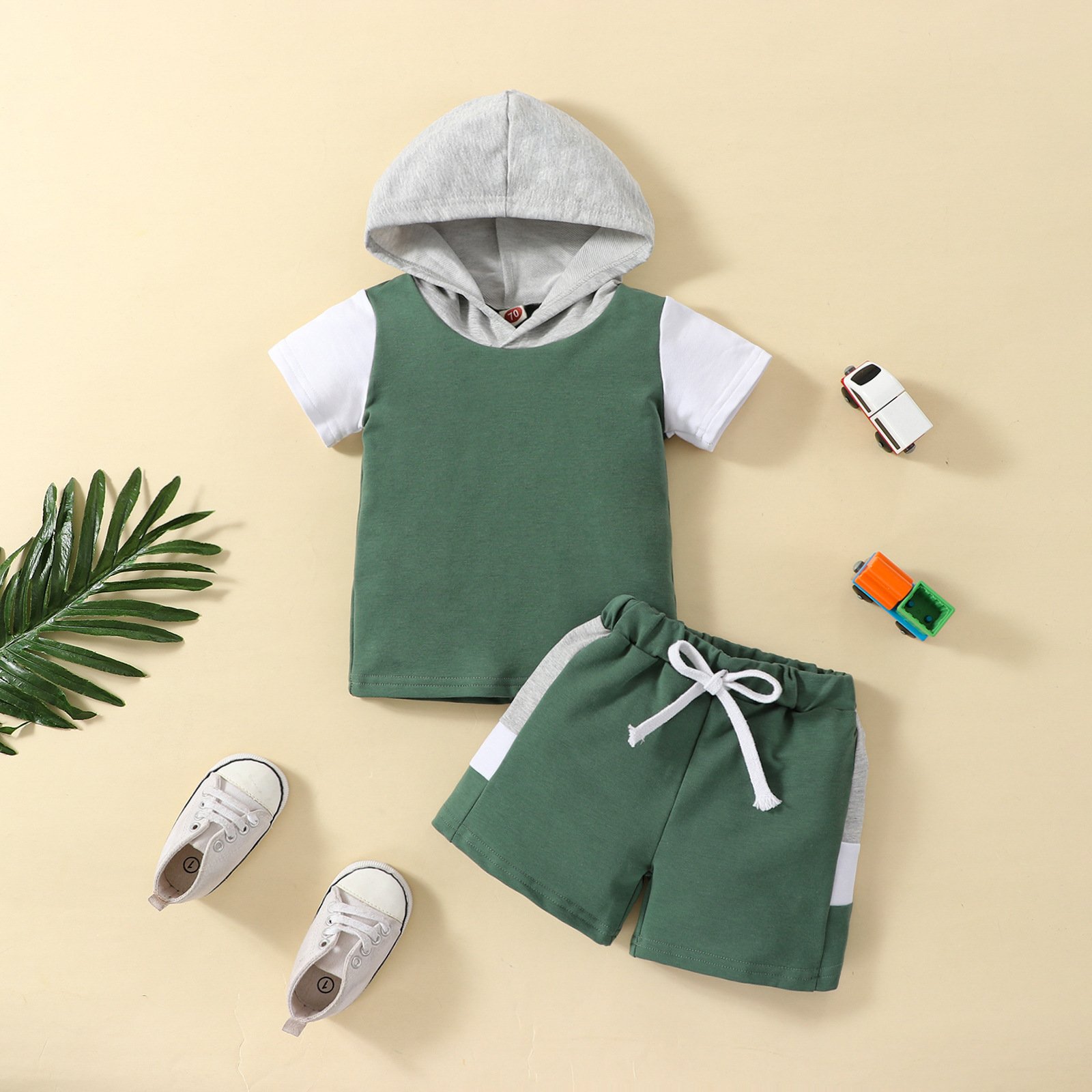 2024New Fashion baby boy summer clothes set new kids hooded t-shirt shorts 2pcs outfit