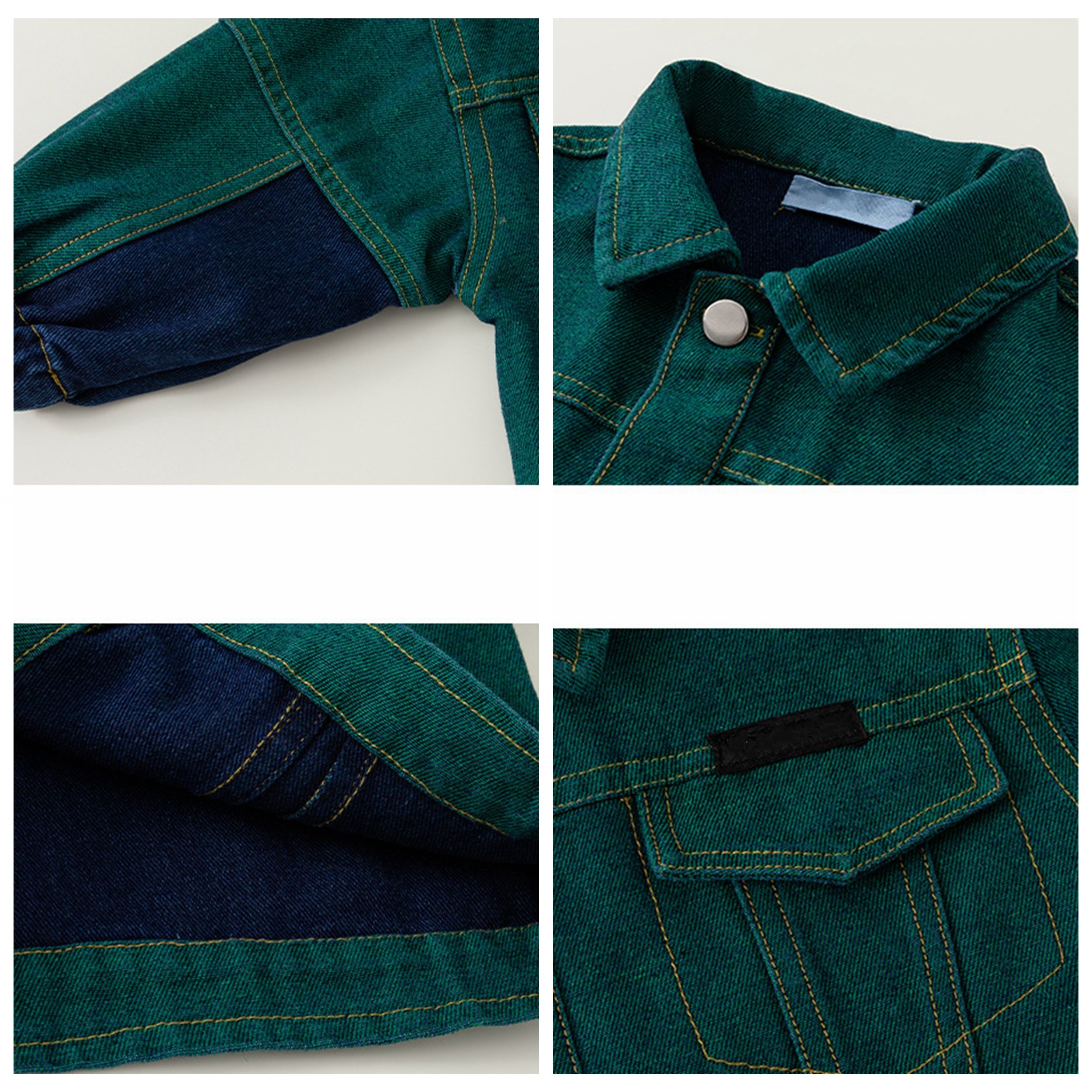 Custom fall latest style kids long-sleeved denim jacket + jeans set toddler baby boy patchwork design retro two piece denim set