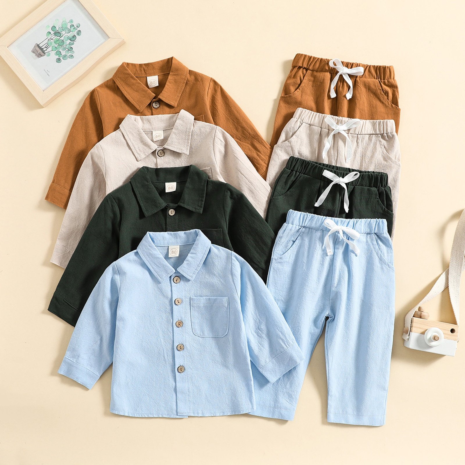 children clothing wear boutique clothing baby boy fall clothing sets 100% cotton linen jackets with pants 2 pcs clothes sets