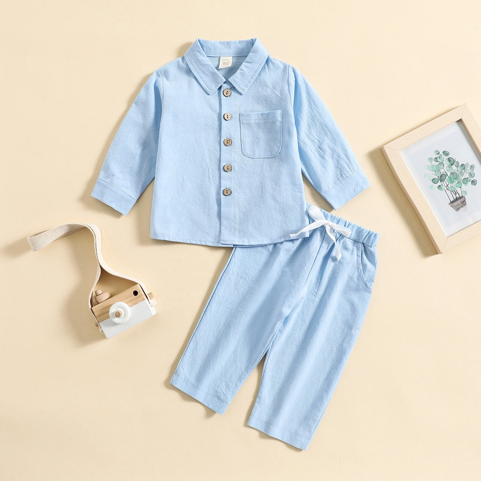 children clothing wear boutique clothing baby boy fall clothing sets 100% cotton linen jackets with pants 2 pcs clothes sets