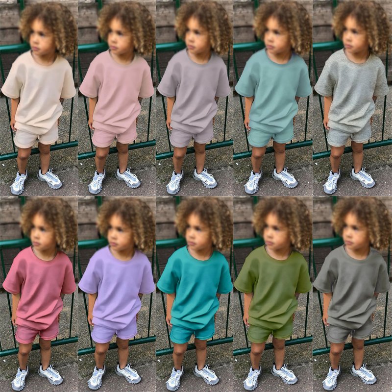 Rarewe Kids Clothing Unisex Sweatsuit Sets O Neck Short Sleeve Tshirts Shorts 2 Piece Children Tracksuit Set For Summer