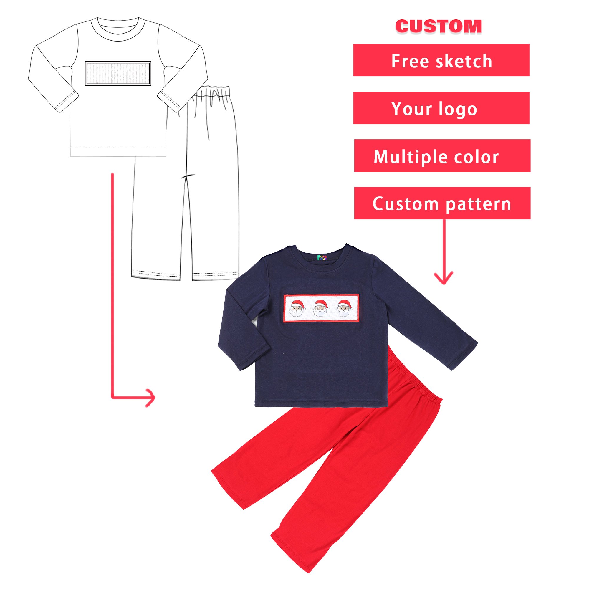 Puresun Christmas Designs Ready To Ship Boy Clothing Sets Popular Wholesale Price Custom Pattern long Sleeves