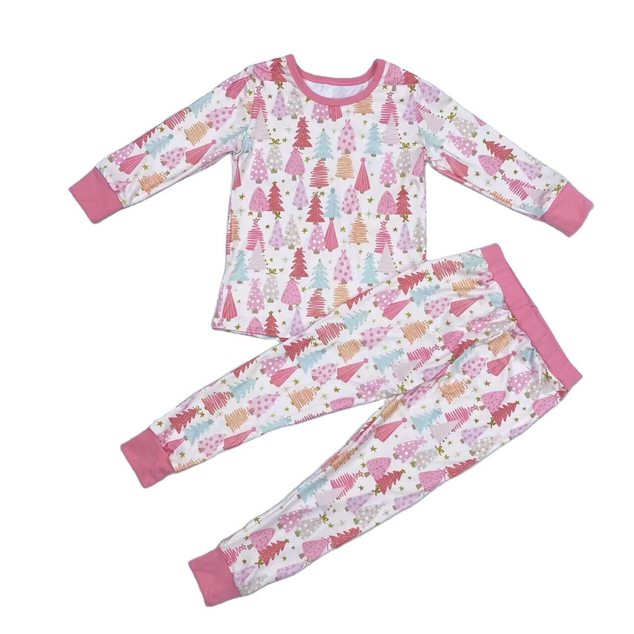 New Custom Baby Girl Floral Print Pajamas Set Kids Girls Boutique Fall Winter Clothes Set
