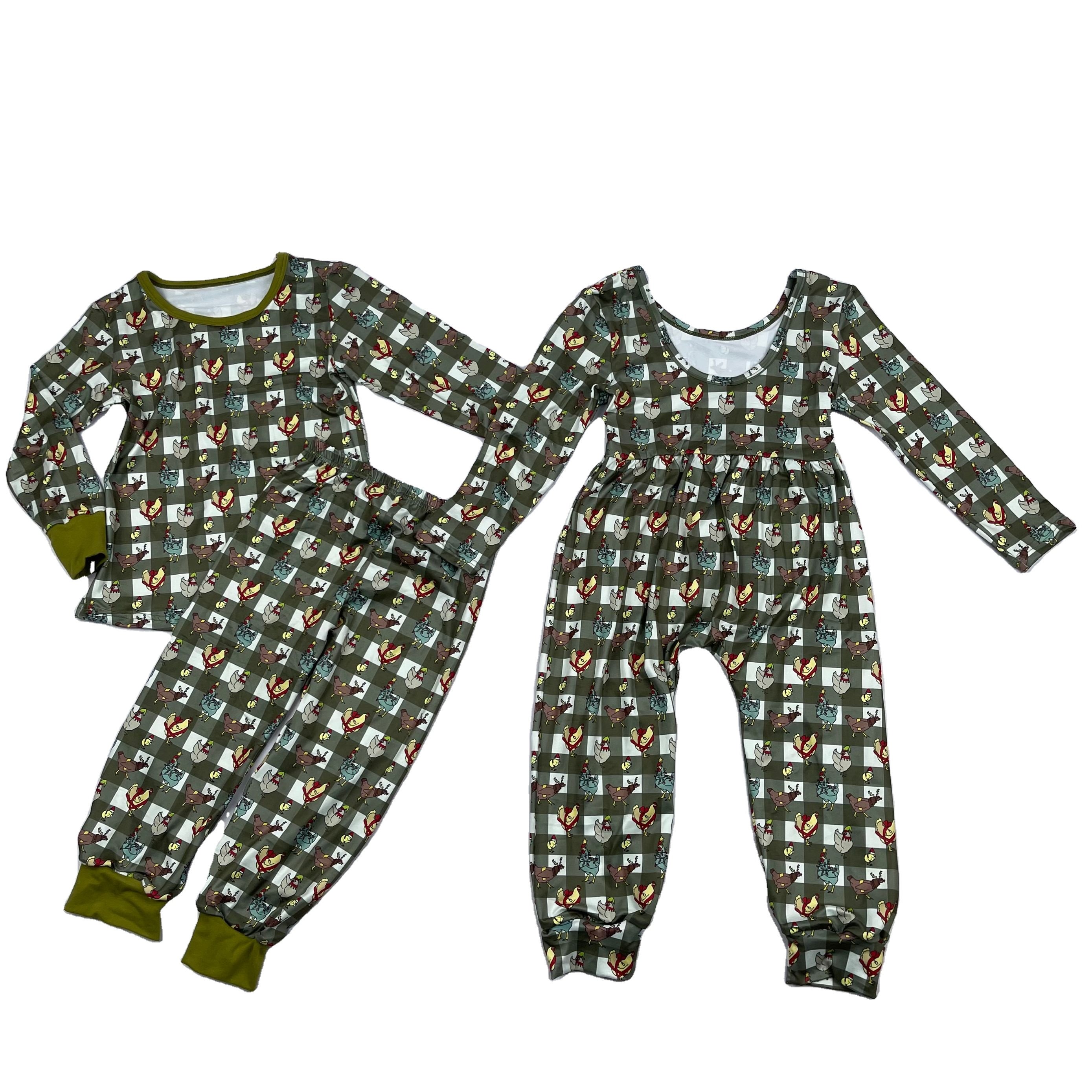 New Custom Baby Girl Floral Print Pajamas Set Kids Girls Boutique Fall Winter Clothes Set