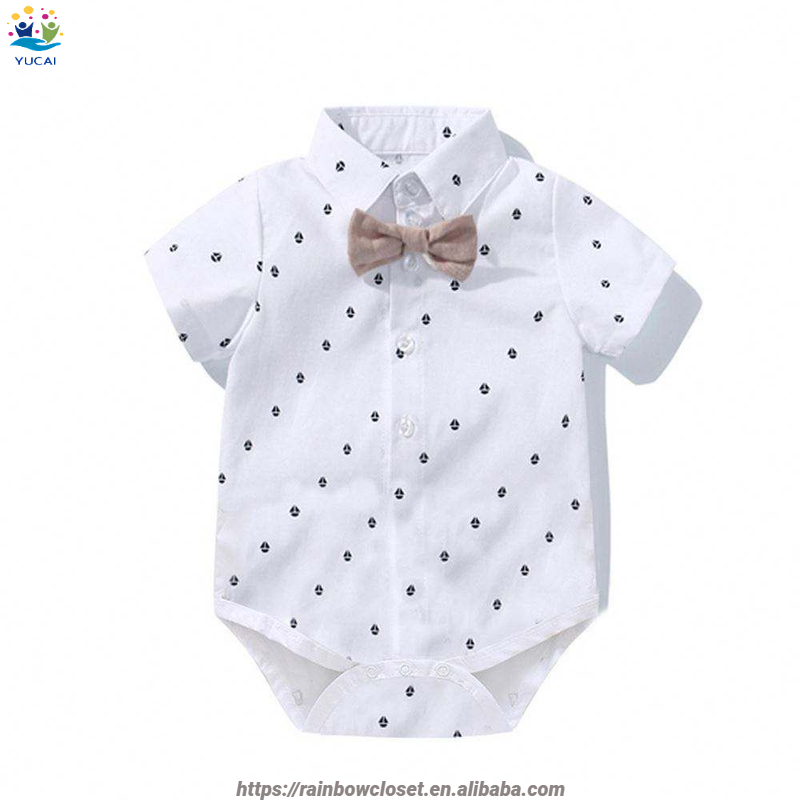 Short-Sleeved White Shirt Romper Set for Boys Gentleman Style Formal Clothing with Suspenders and Suit Toddler Clothes