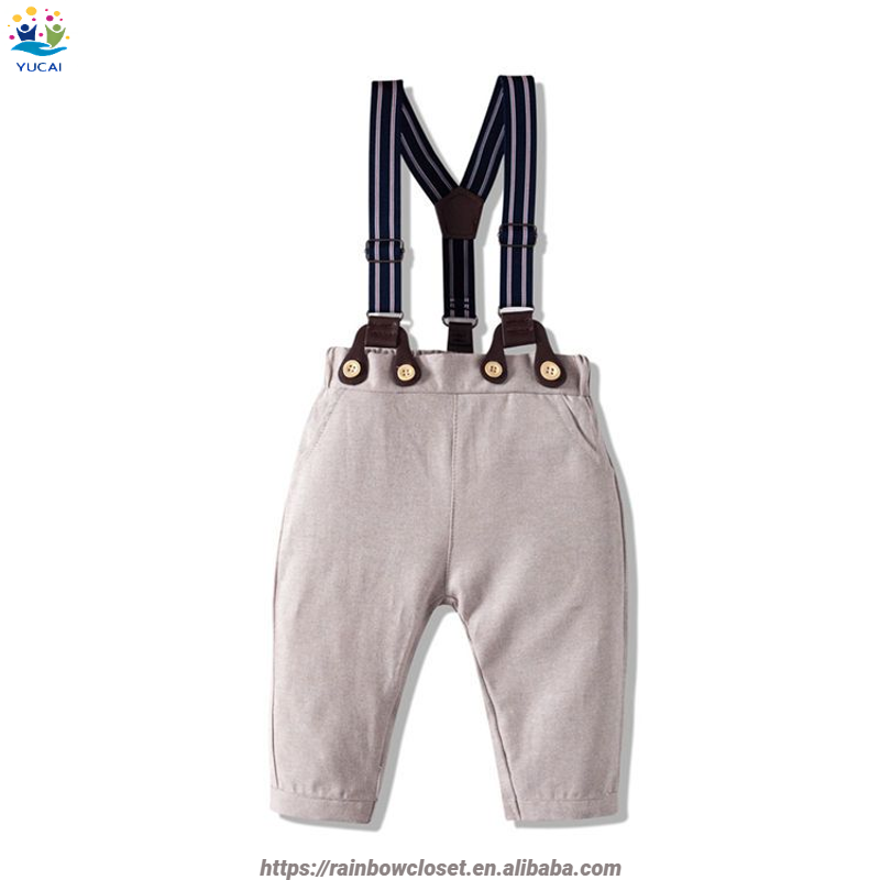 Short-Sleeved White Shirt Romper Set for Boys Gentleman Style Formal Clothing with Suspenders and Suit Toddler Clothes
