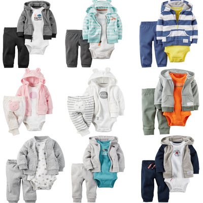 Kids children clothes vendor fall jacket pants romper 3 pcs baby girl boy clothing set