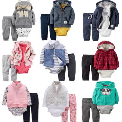 Kids children clothes vendor fall jacket pants romper 3 pcs baby girl boy clothing set
