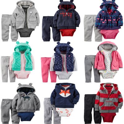 Kids children clothes vendor fall jacket pants romper 3 pcs baby girl boy clothing set