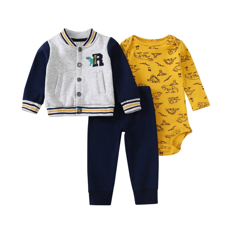 Kids children clothes vendor fall jacket pants romper 3 pcs baby girl boy clothing set