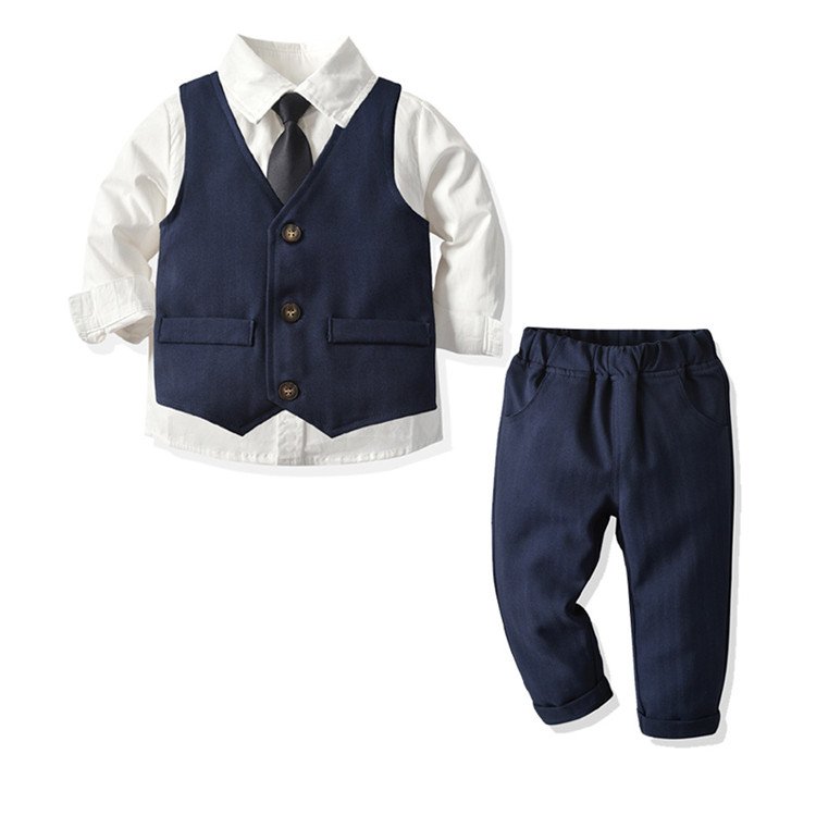 LY40 3pcs Kid Baby Boy Clothes Set Gentleman Boy Formal Suit Vest Tops Shirt Long Pants Clothing Sets Blazers Outfits