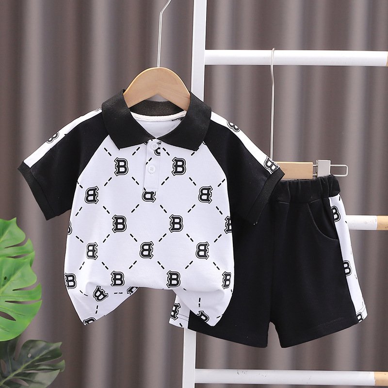 2024 Summer Casual Children Boys Short Sleeve Letter Print Polo Shirts Clothing Outfit Casual Popular Baby Clothes Set for Kids