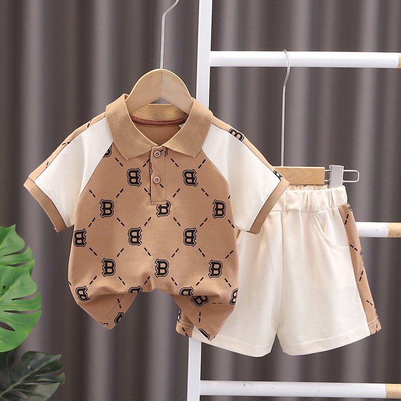 2024 Summer Casual Children Boys Short Sleeve Letter Print Polo Shirts Clothing Outfit Casual Popular Baby Clothes Set for Kids