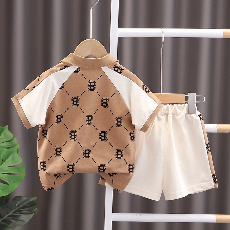 2024 Summer Casual Children Boys Short Sleeve Letter Print Polo Shirts Clothing Outfit Casual Popular Baby Clothes Set for Kids