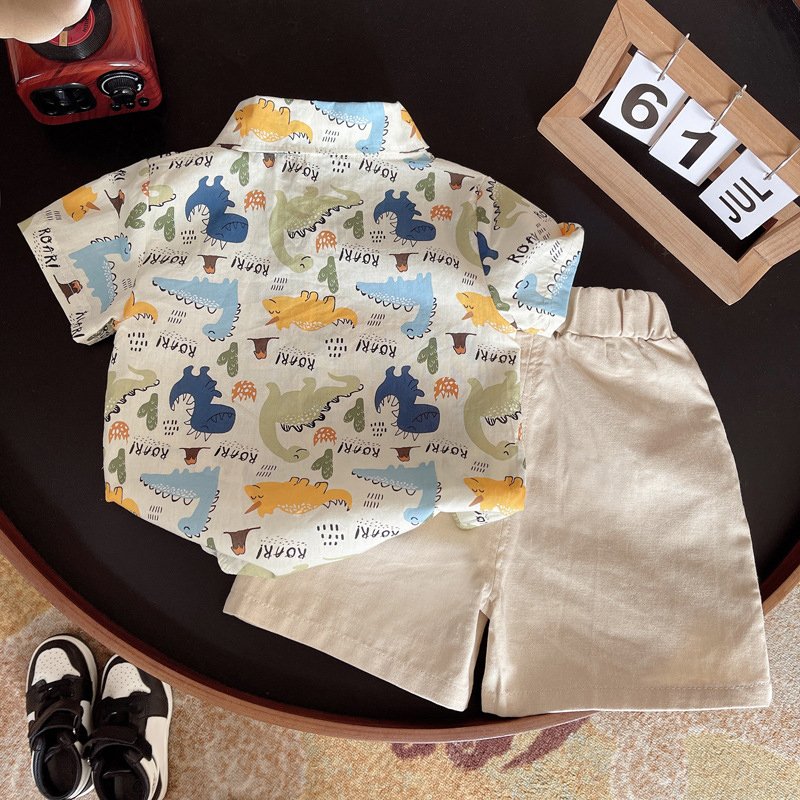 New Stylish Summer Children Outfits 2pcs Shirt+Shorts Cartoon Pattern Casual Boys Clothing Sets