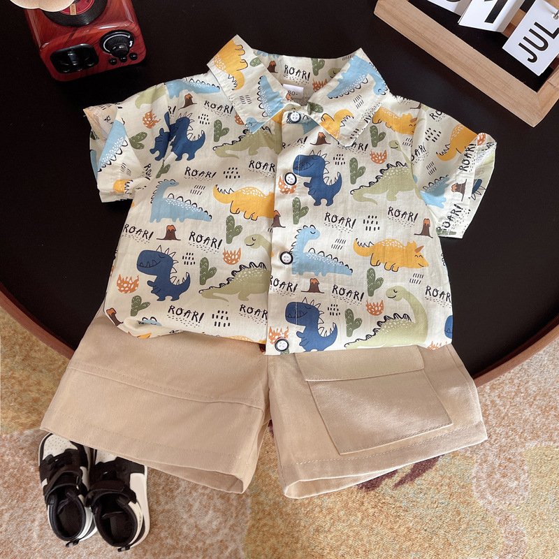 New Stylish Summer Children Outfits 2pcs Shirt+Shorts Cartoon Pattern Casual Boys Clothing Sets