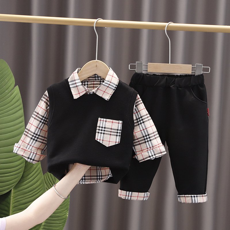Hot sale 3 pieces spring cotton boutique little toddler outfits baby boys clothing sets for infant