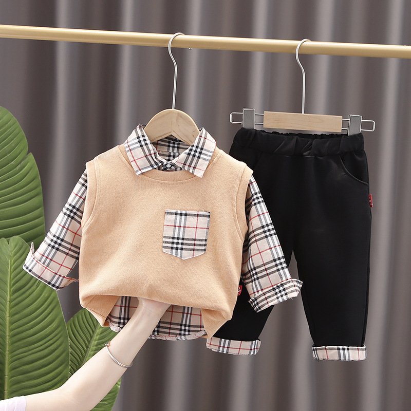 Hot sale 3 pieces spring cotton boutique little toddler outfits baby boys clothing sets for infant