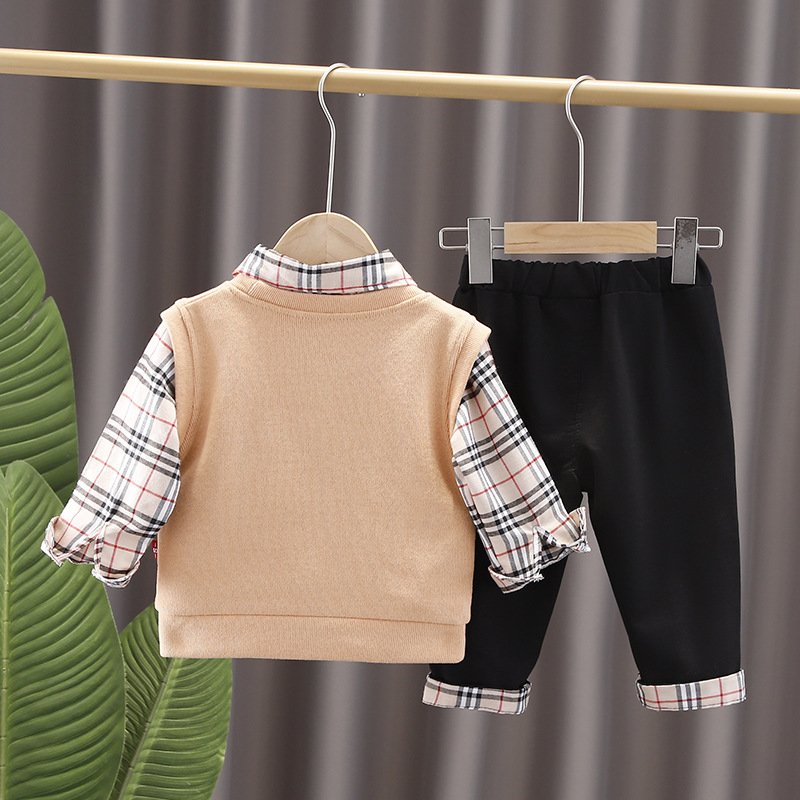 Hot sale 3 pieces spring cotton boutique little toddler outfits baby boys clothing sets for infant