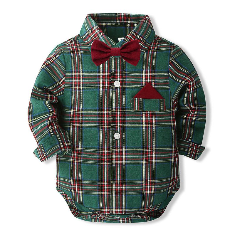 Baby Formal Christmas Dress Outfits 2024 Spring and Autumn New Boys Long Sleeve Plaid Suspender Pants suit