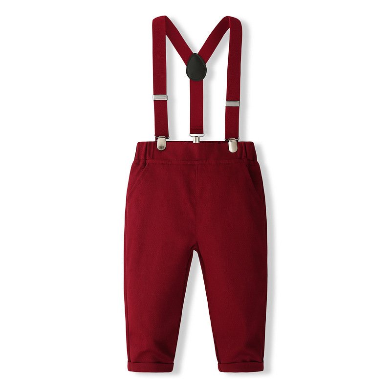 Baby Formal Christmas Dress Outfits 2024 Spring and Autumn New Boys Long Sleeve Plaid Suspender Pants suit