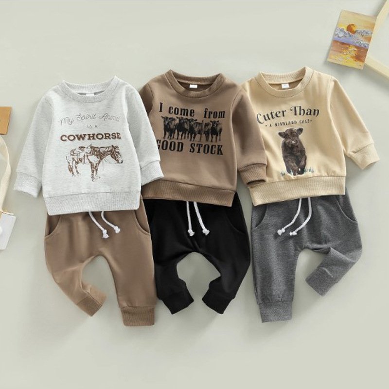 kids clothes wholesale boys clothing sets cow digital prints boy's sweater and pants