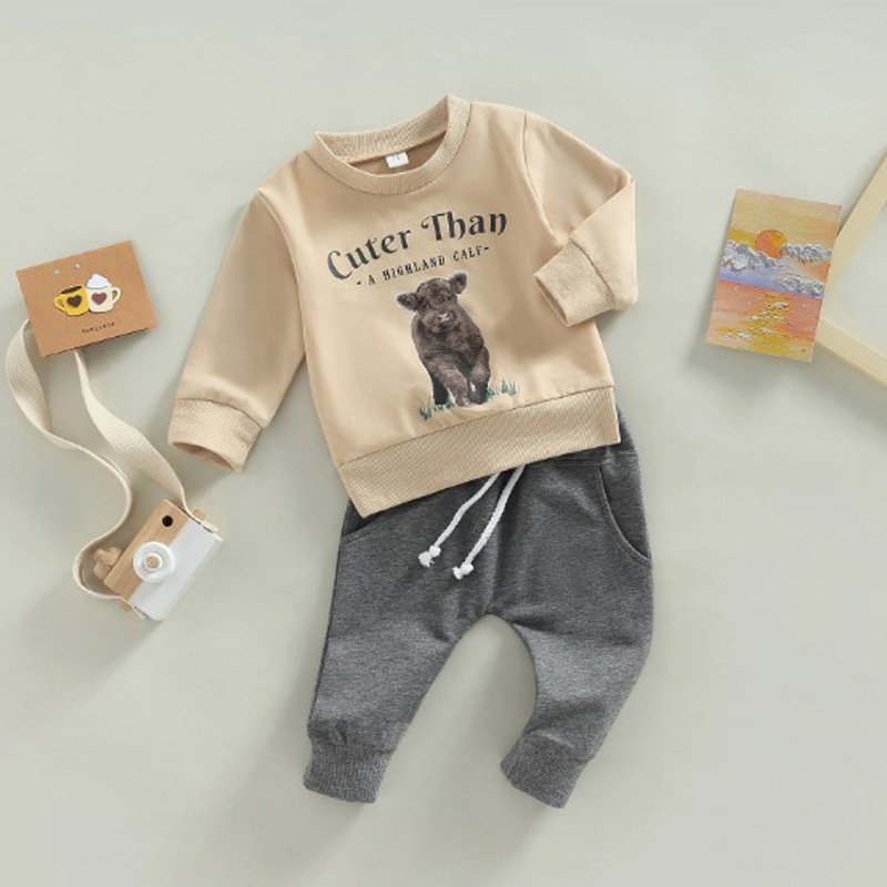 kids clothes wholesale boys clothing sets cow digital prints boy's sweater and pants