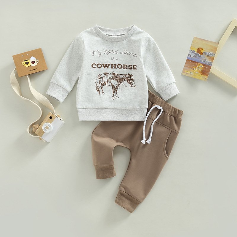 kids clothes wholesale boys clothing sets cow digital prints boy's sweater and pants