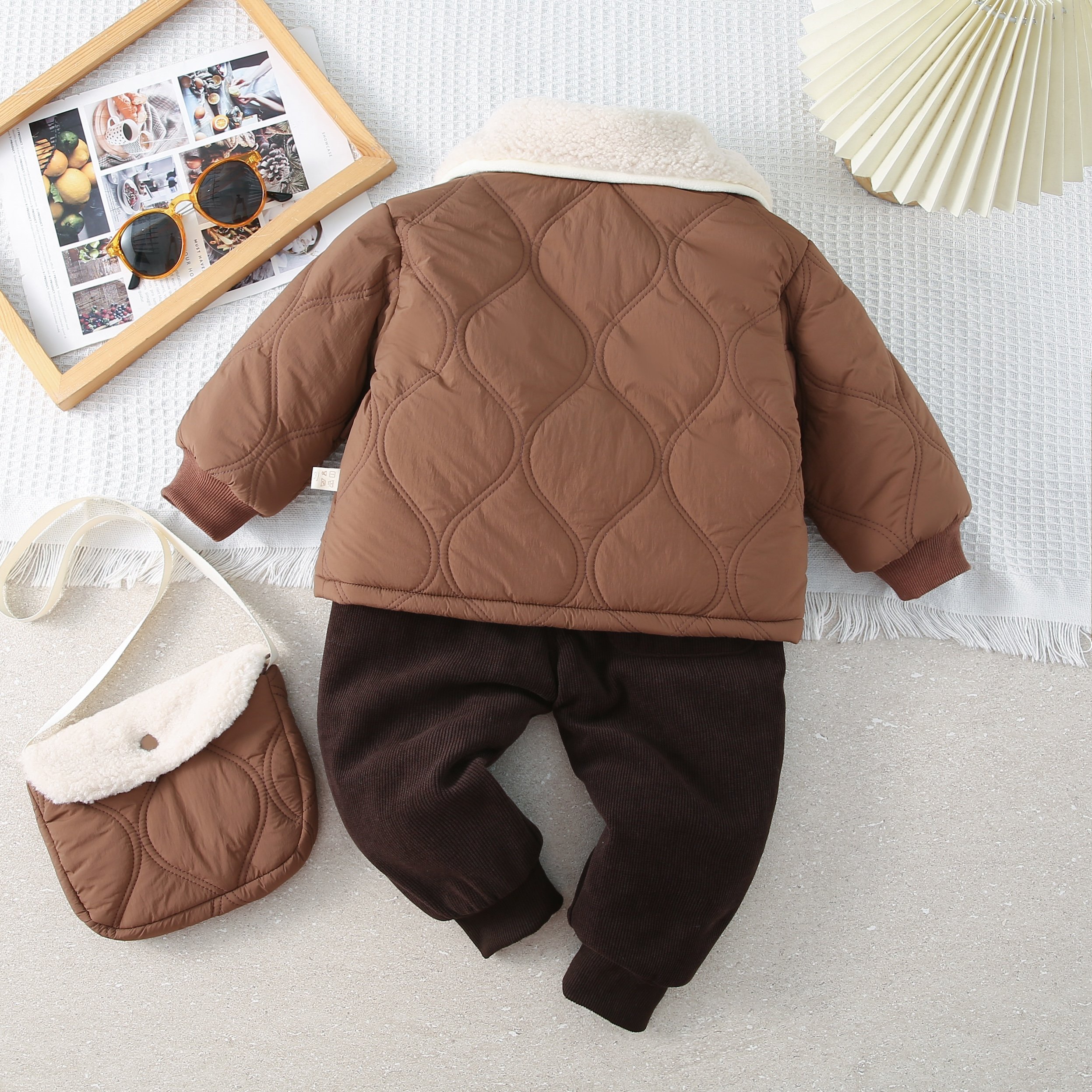Boys' Set Autumn and Winter New Thickened Clothes Baby Fashionable Letter Hooded Coat Three Piece Children Clothing Set