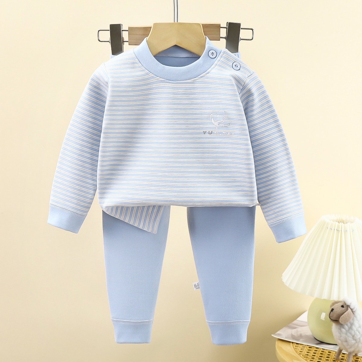 New children's wool thermal underwear set baby silk long Johns 2-15 years old winter double-sided woolen pajamas