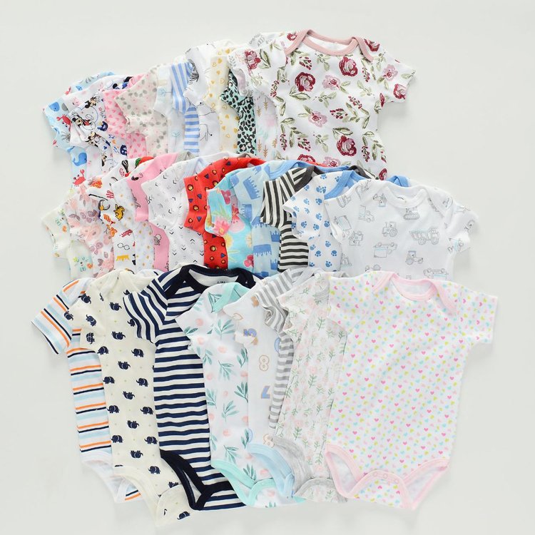 wholesale low price 3-24 months random stock unisex baby onesie clothes cotton baby short sleeve romper baby bodysuit clothing