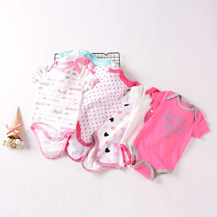 wholesale low price 3-24 months random stock unisex baby onesie clothes cotton baby short sleeve romper baby bodysuit clothing