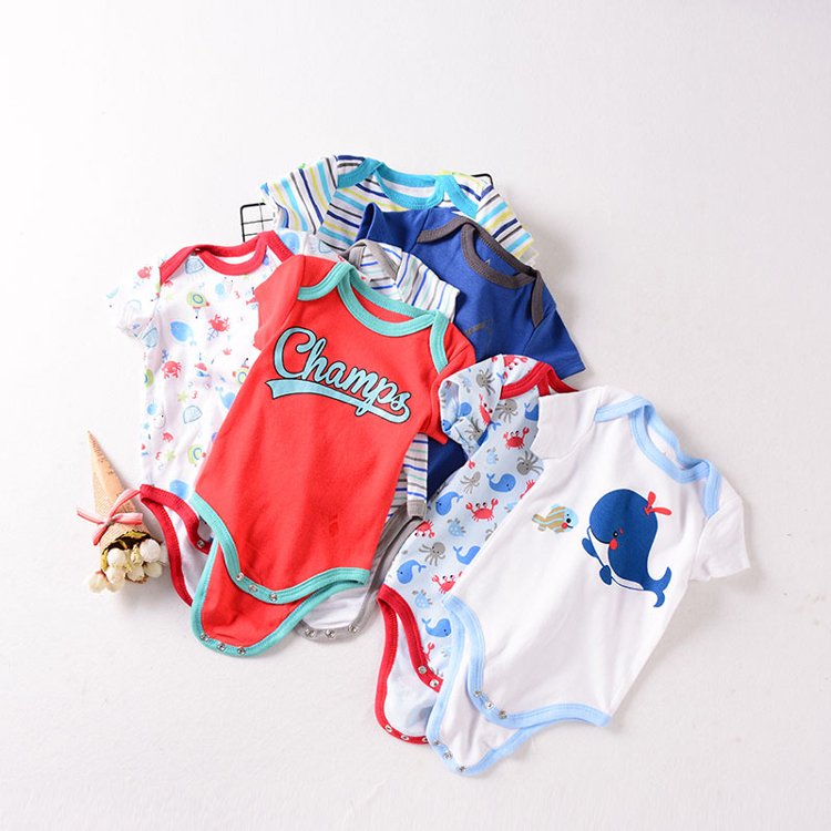 wholesale low price 3-24 months random stock unisex baby onesie clothes cotton baby short sleeve romper baby bodysuit clothing