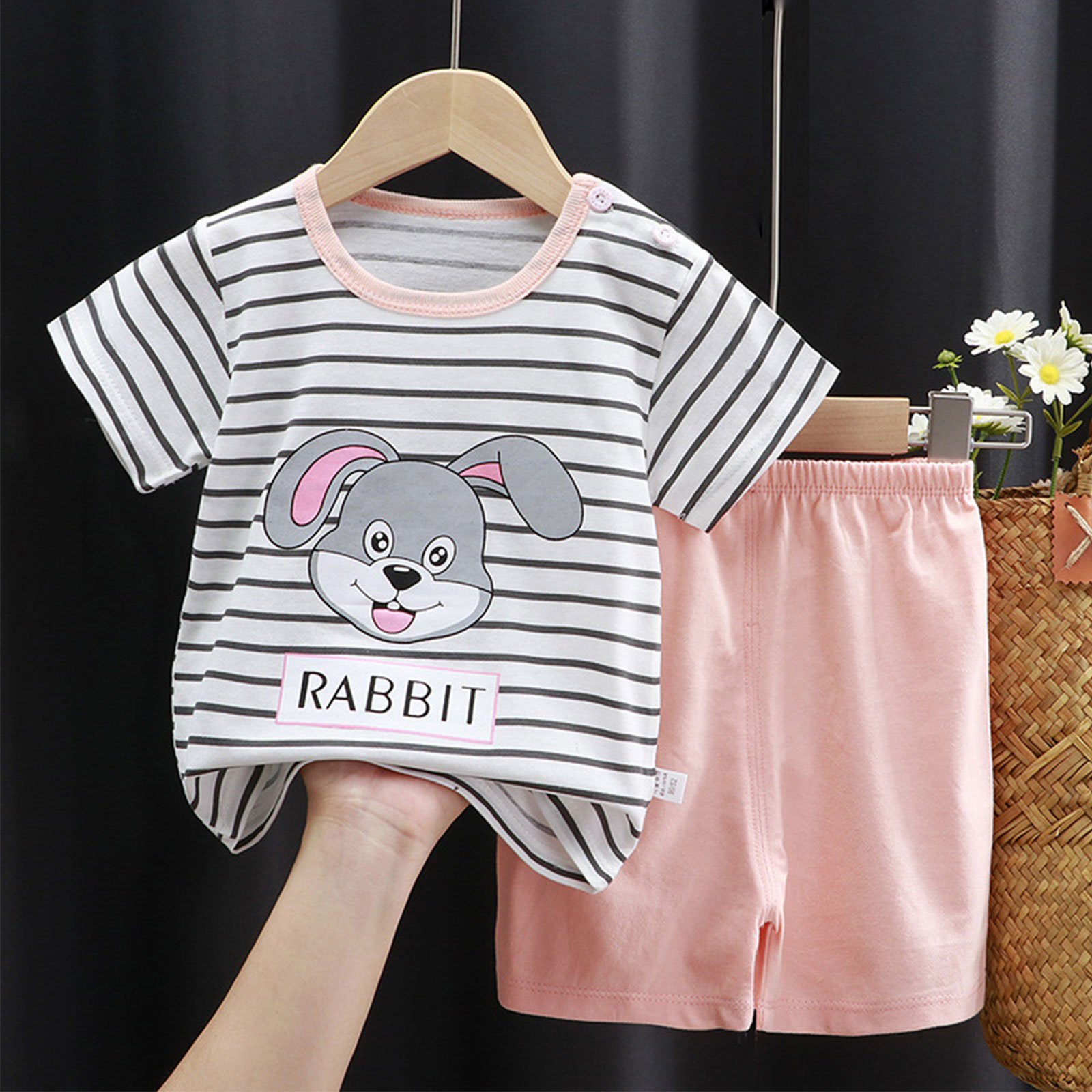 Children's cotton short sleeve suit girls summer clothes boys T-shirt baby clothes Korean version of children's clothes