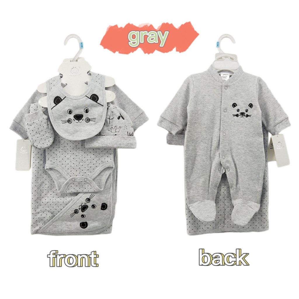 2023 Newborn Baby Kids Boy Gift Clothing Set Cotton Layette 6 PCS romper Set with bodysuit, blanket, Hat, Glove and Bib