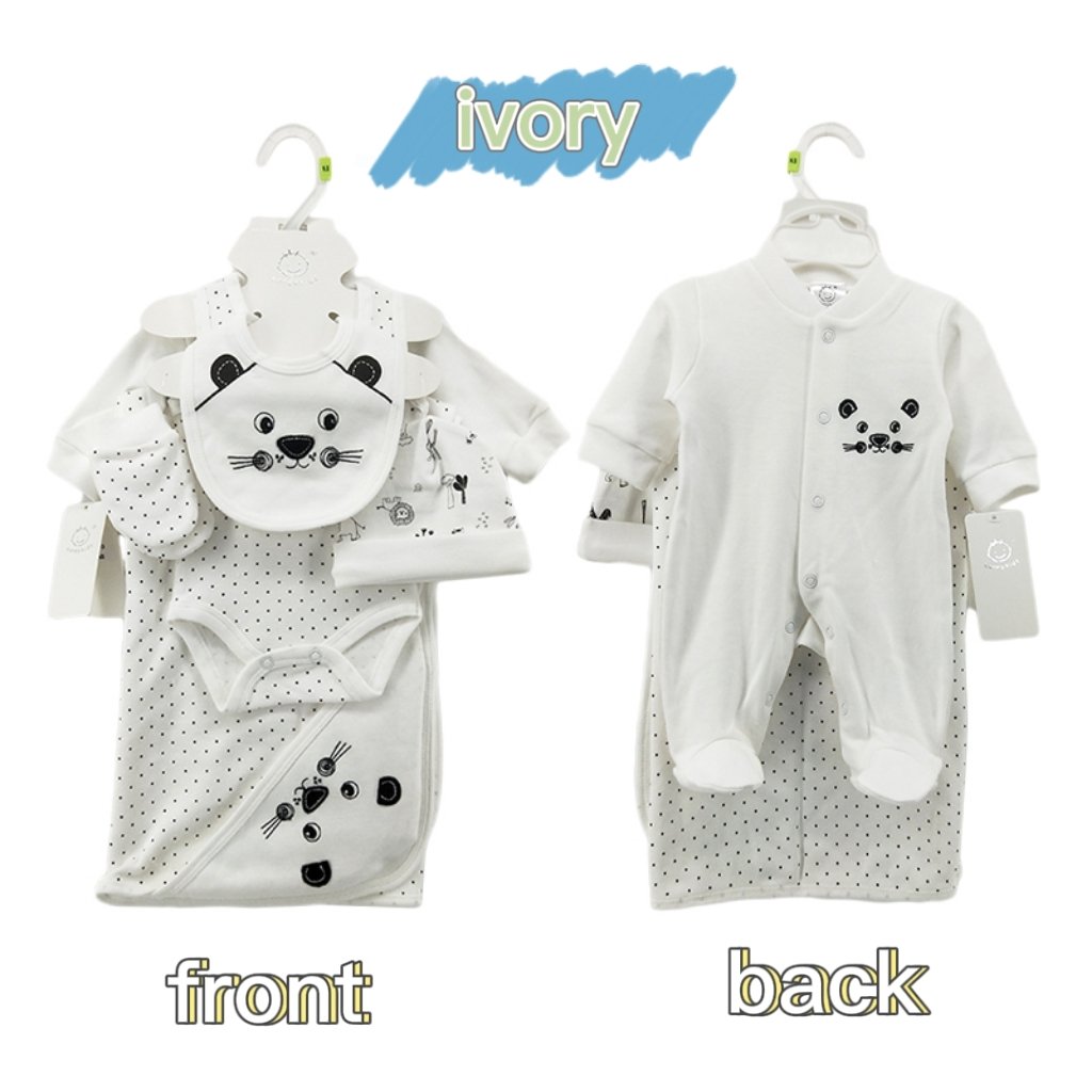 2023 Newborn Baby Kids Boy Gift Clothing Set Cotton Layette 6 PCS romper Set with bodysuit, blanket, Hat, Glove and Bib