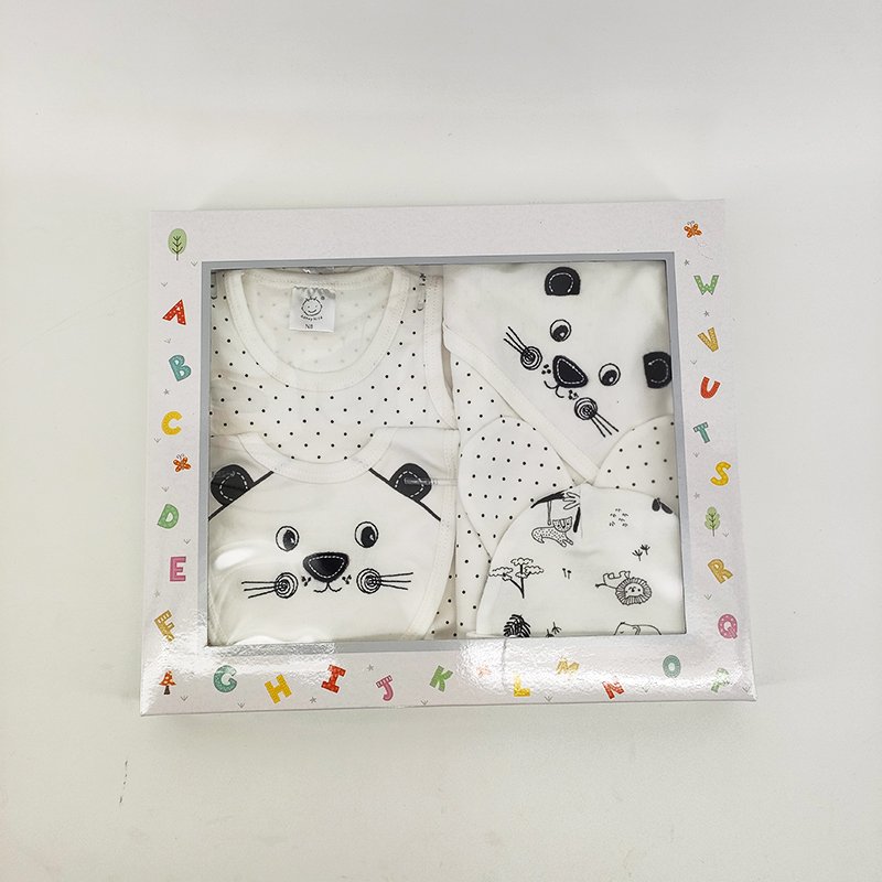 2023 Newborn Baby Kids Boy Gift Clothing Set Cotton Layette 6 PCS romper Set with bodysuit, blanket, Hat, Glove and Bib
