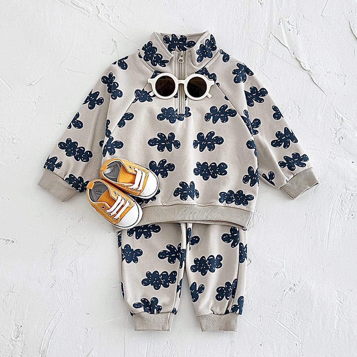 Baby Autumn Clothes Newborn Choker Zipper Hoodie Set Infant Cloud Printing Cotton Jacket + Sweatpants