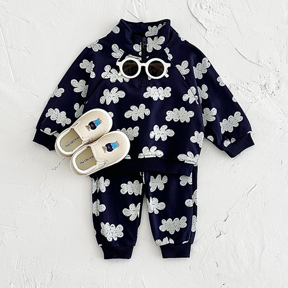 Baby Autumn Clothes Newborn Choker Zipper Hoodie Set Infant Cloud Printing Cotton Jacket + Sweatpants