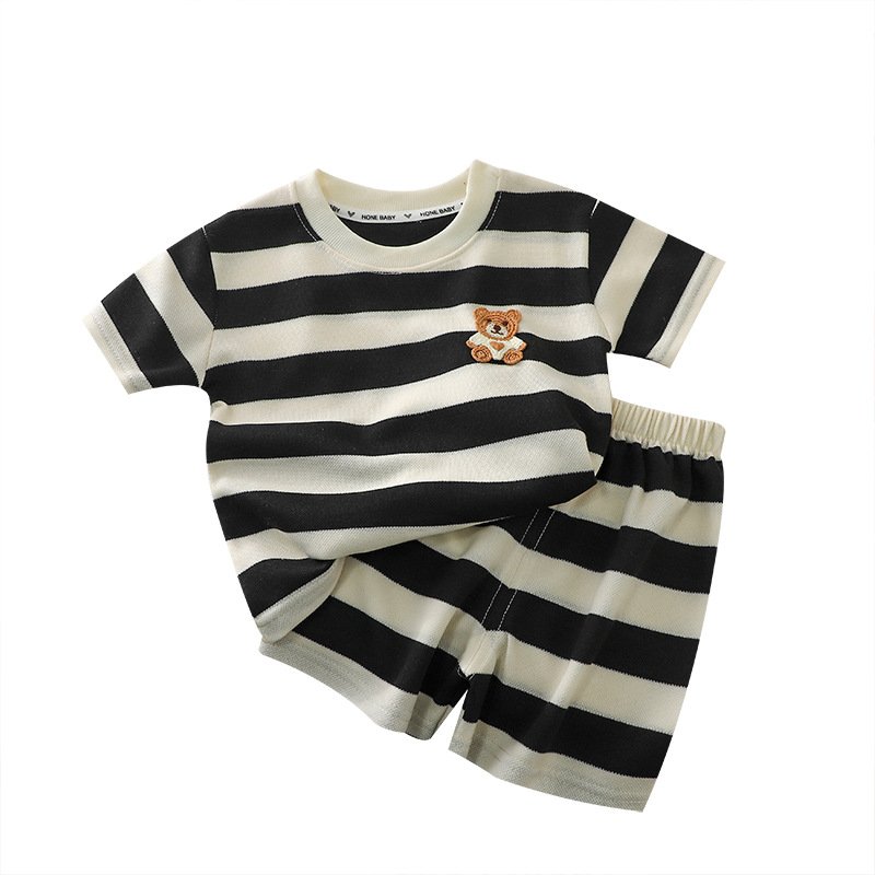 Children's Short Sleeve Suit Striped Girls Boys T-Shirt Clothes Summer Baby Clothes Children casual Clothing Set Kids Wholesale