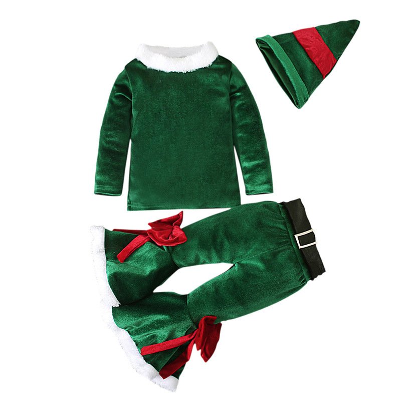 Christmas set Boys and girls camel hair long sleeve set hat + top + frilly trousers three-piece set for children's suit