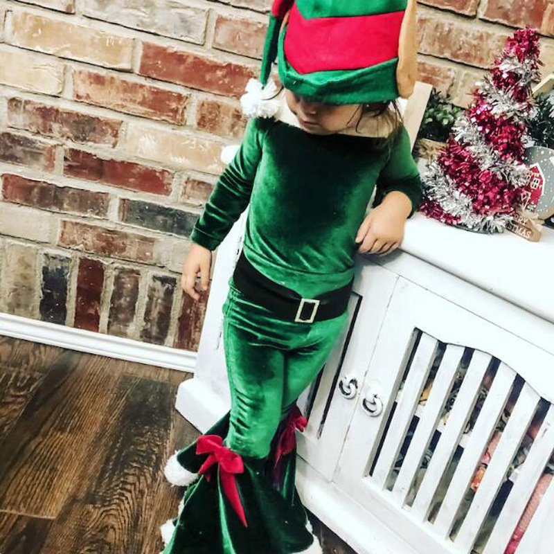 Christmas set Boys and girls camel hair long sleeve set hat + top + frilly trousers three-piece set for children's suit