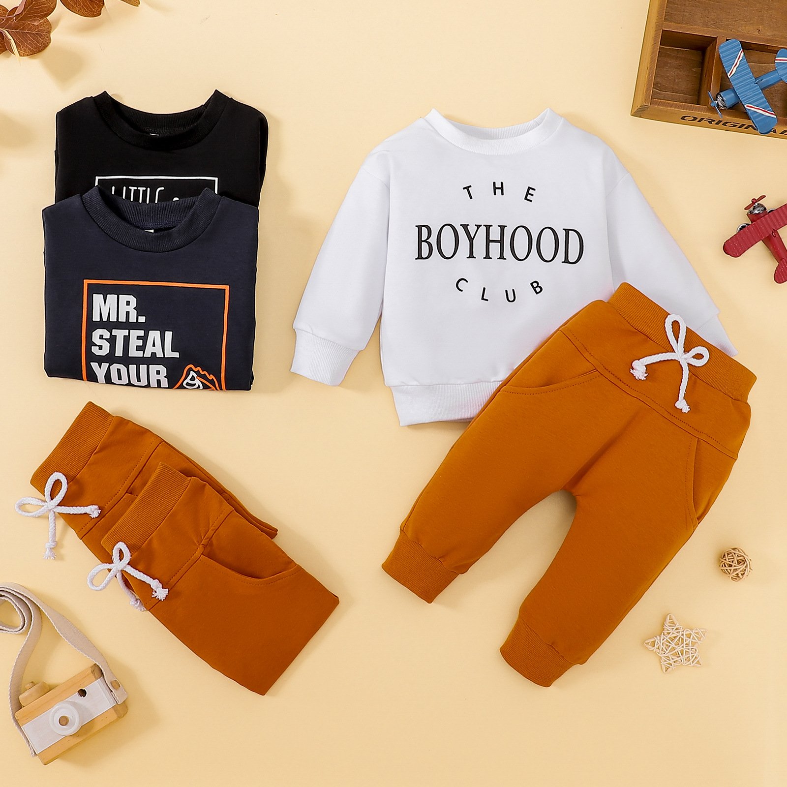 2024 Spring Newborn Infant Toddler Clothes Cotton Top Pants Pocket Baby Boys Clothing Set