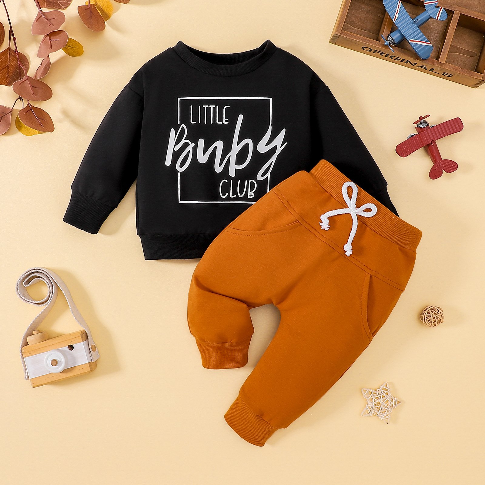 2024 Spring Newborn Infant Toddler Clothes Cotton Top Pants Pocket Baby Boys Clothing Set