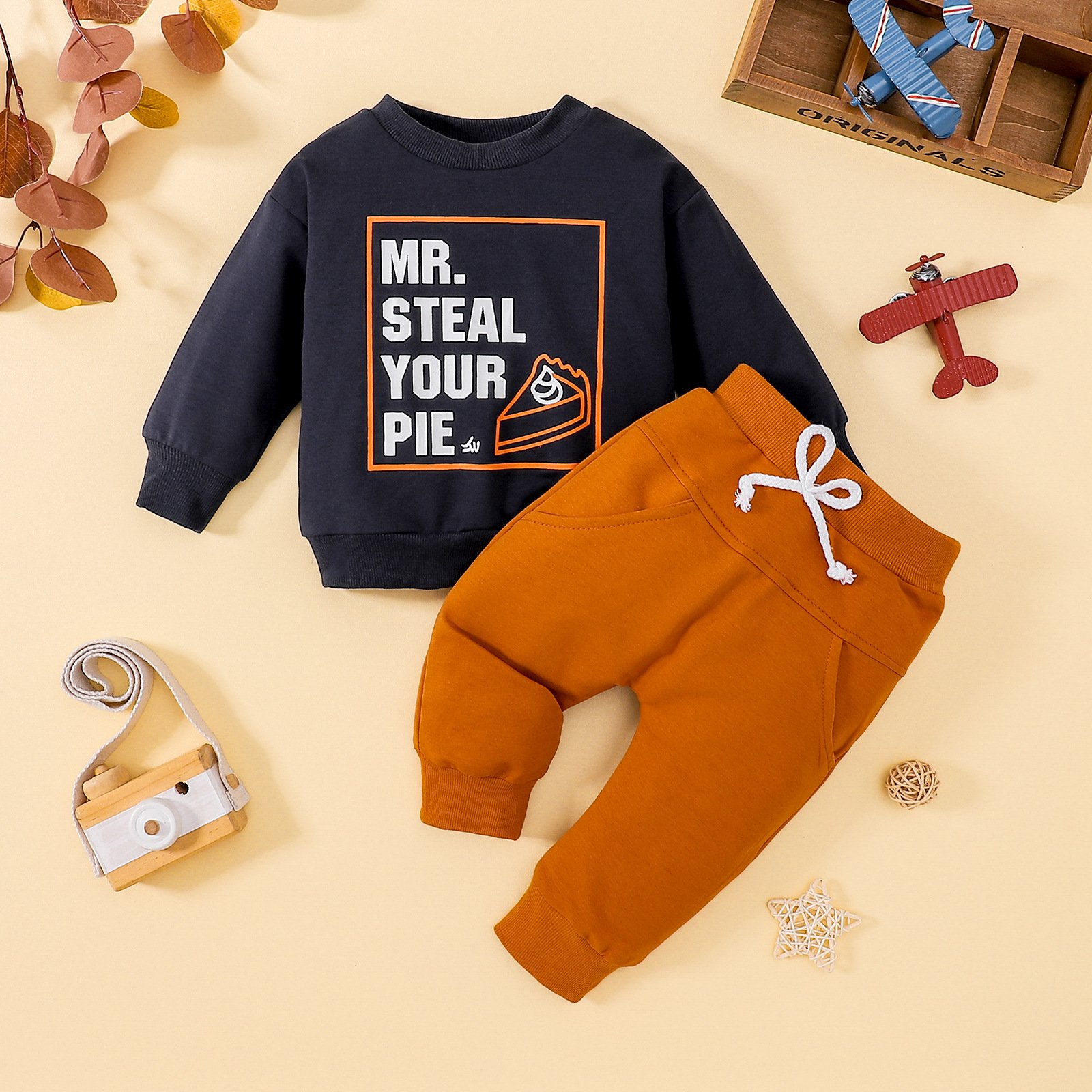 2024 Spring Newborn Infant Toddler Clothes Cotton Top Pants Pocket Baby Boys Clothing Set