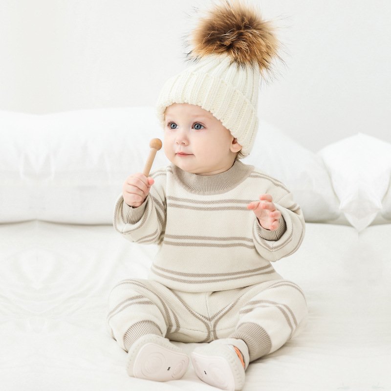 1 Pcs Personalized Label Knit Outfit Spring Autumn Newborn Infant Toddler Boys Girls Clothing Top Pants Baby Neutral Clothes Set