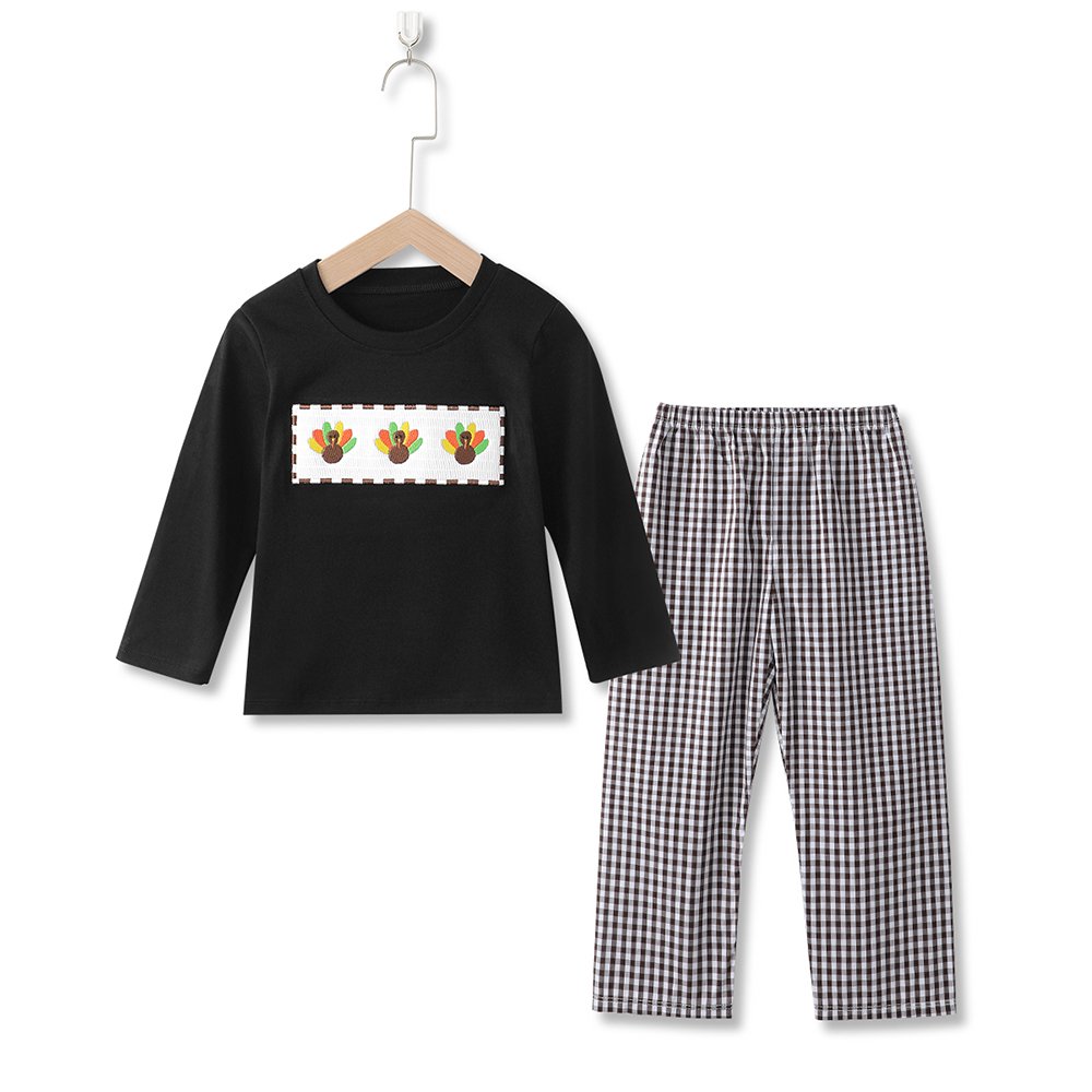 Wholesale Boys Pumpkin Dinosaur Applique Clothes Children Fall smocked Pants set Kids Long Sleeve Cotton Clothing Sets