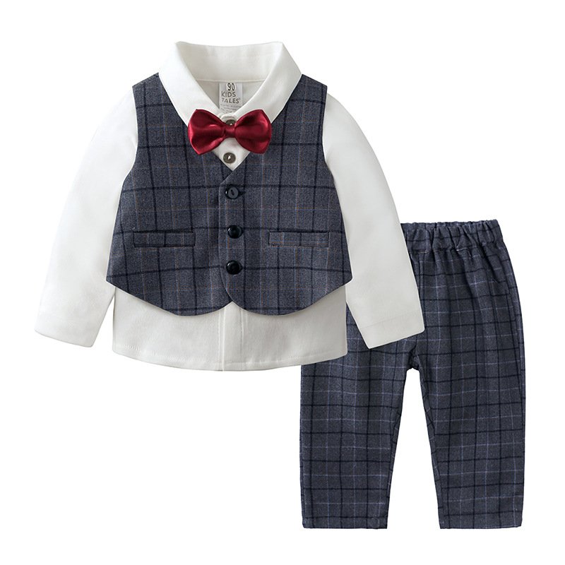 New Spring Autumn Baby Boy Gentleman Suit Long-Sleeve Birthday Outfit Infant 1st Birthday Formal Clothing Stylish Baby Apparel