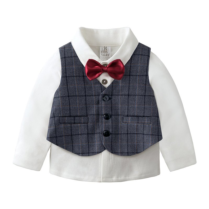 New Spring Autumn Baby Boy Gentleman Suit Long-Sleeve Birthday Outfit Infant 1st Birthday Formal Clothing Stylish Baby Apparel