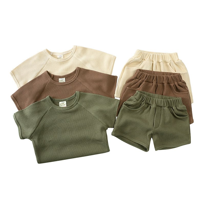 Ivy42159A Newborn Baby Clothes Wholesale Soft Waffle Solid Baby Boys Clothing Sets Toddler Boys/Girls Clothing
